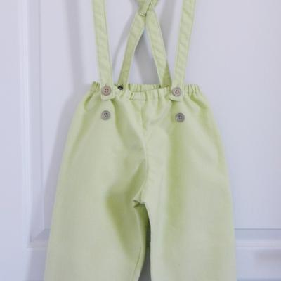 Pantalon à bretelles en coton vert anis - 6 ans